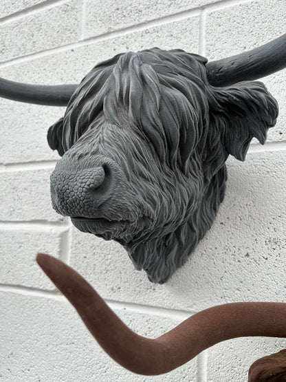 Grey Flock Cow Head Wall Mount | Velvet-Touch Animal Wall Art | Sign of the times Stoke