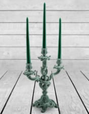 Light Grey/Blue Flock Ornate Candelabra – Luxe Velvet-Look Candle Holder | Sign of the times Stoke