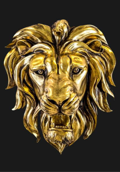 Gold Lion Wall Mount - Regal Golden Lion Head Decoration | Sign of the times Stoke
