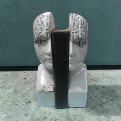 Antiqued ceramic phrenology head bookends/ornaments | Sign of the times Stoke