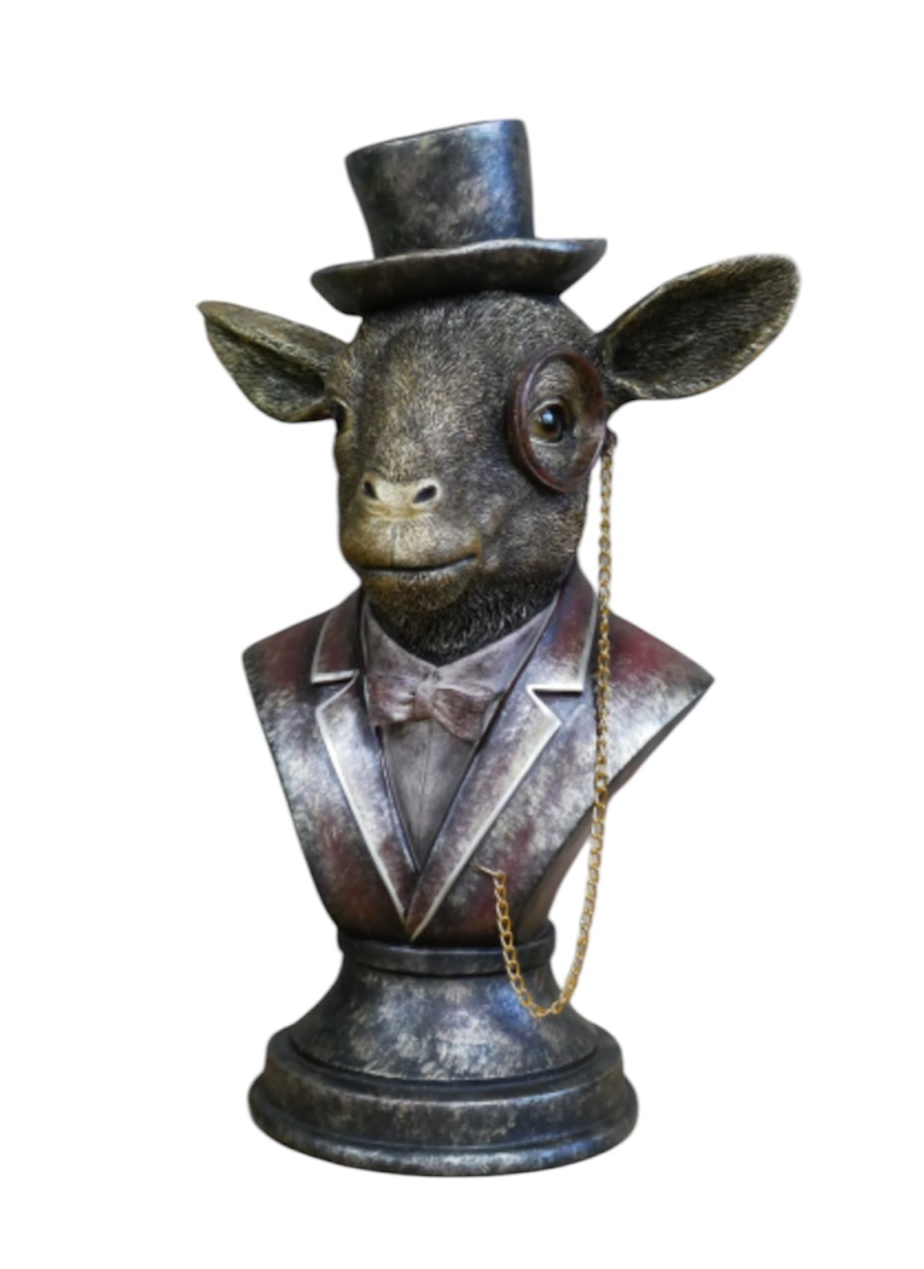 Monocled Goat Bust – Elegant Resin Sculpture with Suit and Charm | Sign of the times Stoke
