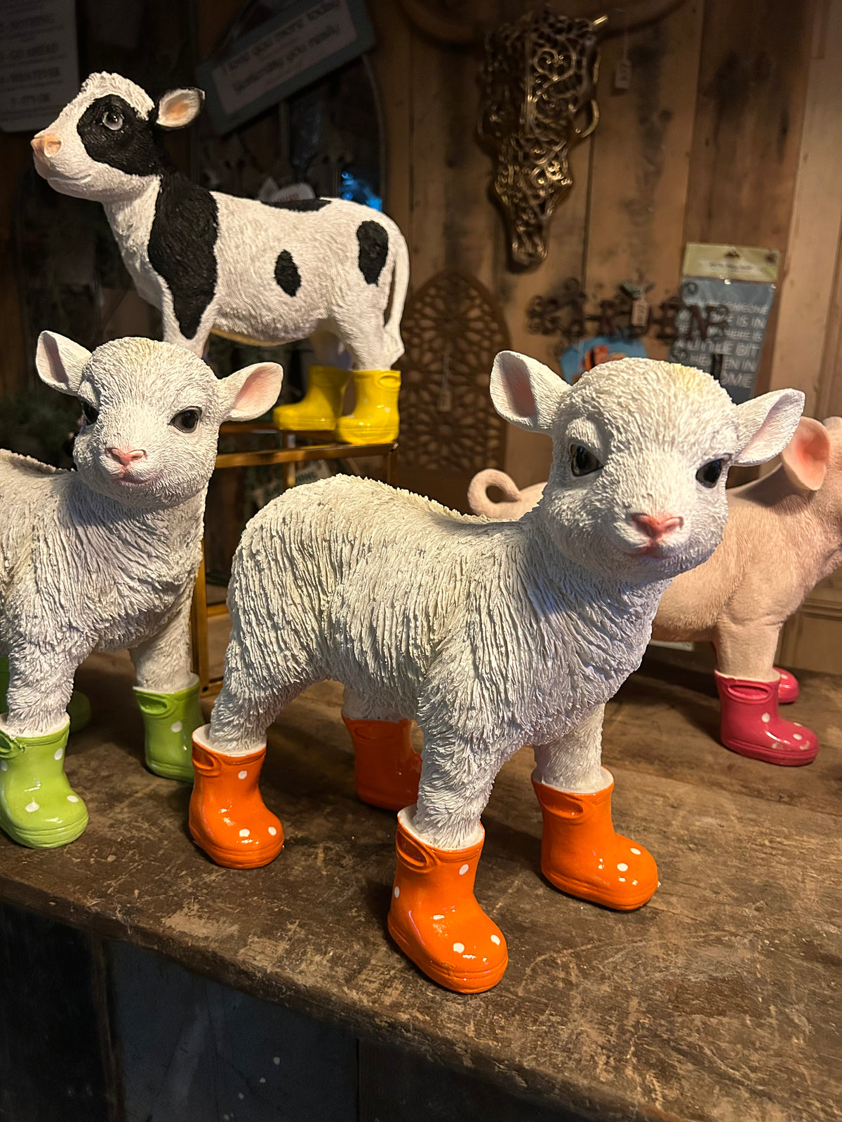 Cute Lamb with Orange Wellies – Resin Farm Animal Ornament | Sign of the times Stoke
