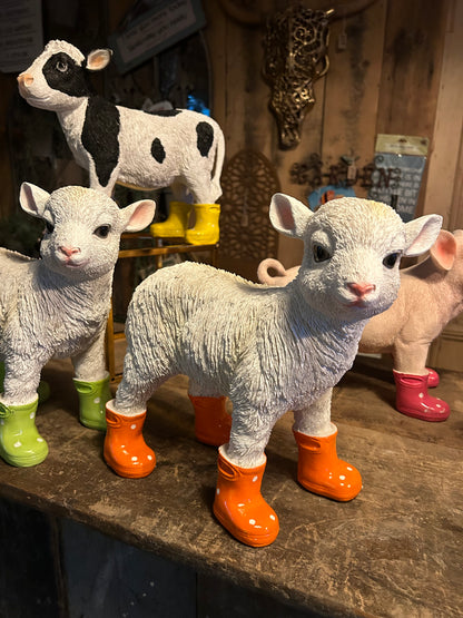 Cute Lamb with Orange Wellies – Resin Farm Animal Ornament | Sign of the times Stoke