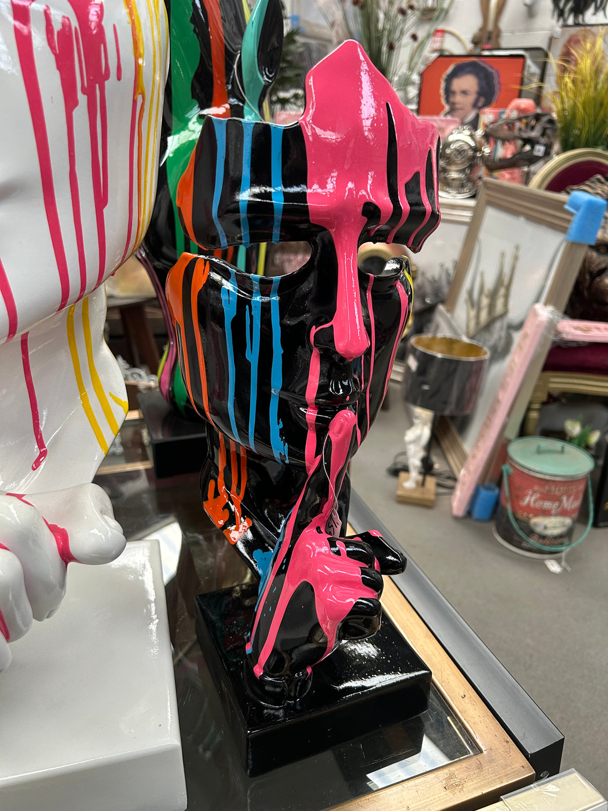 Stunning Black Splash Painted Face Sculpture – Contemporary Artistic Decor | Sign of the times Stoke