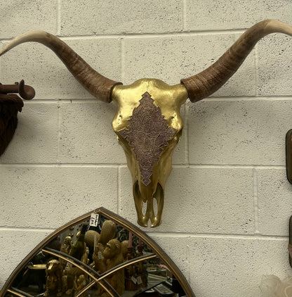 Gold Cow Skull Wall Hanging – Large Statement Wall Décor | Sign of the times Stoke