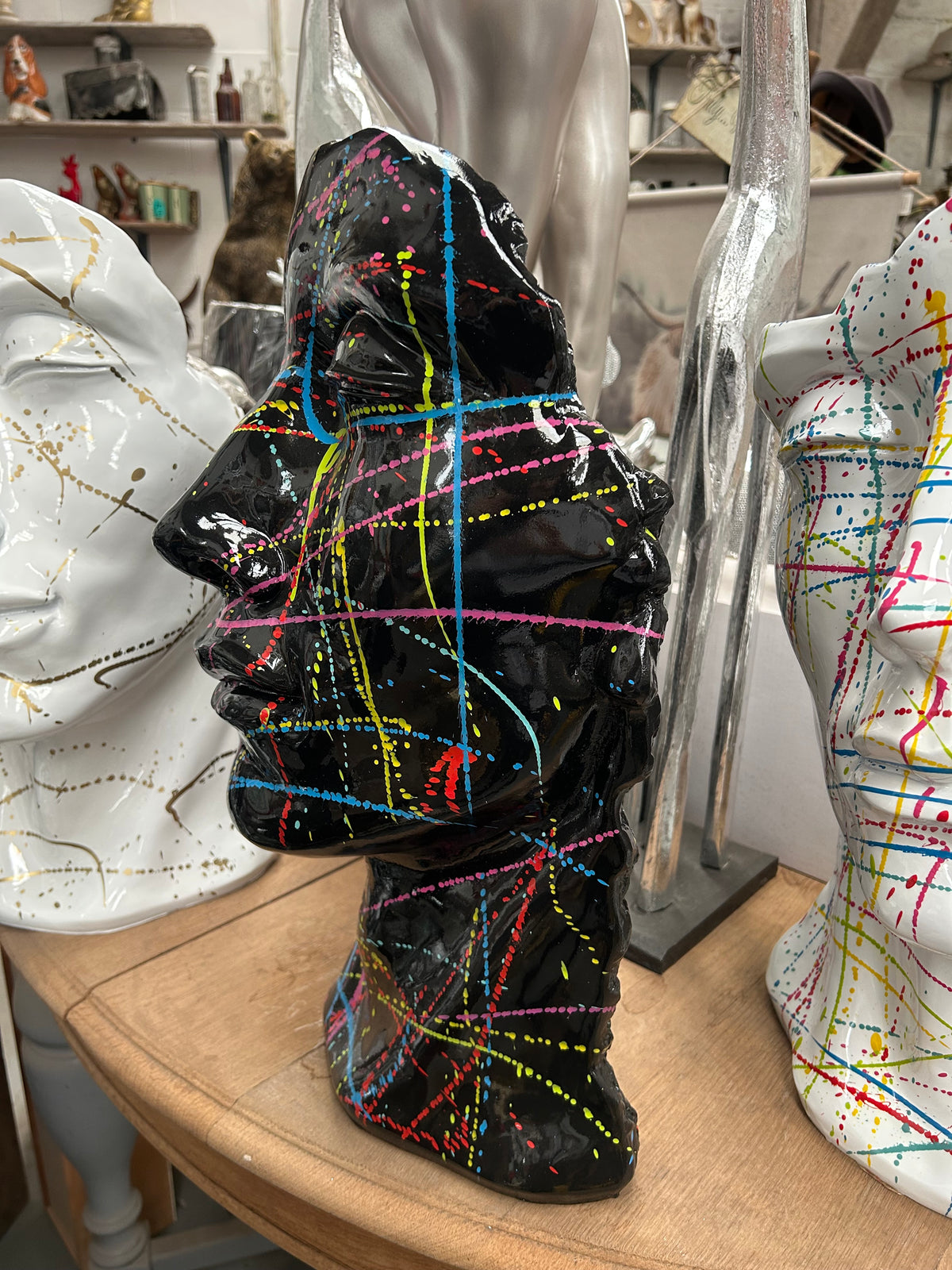 Black Splash Face Sculpture – Modern Artistic Head Statue | Sign of the times Stoke