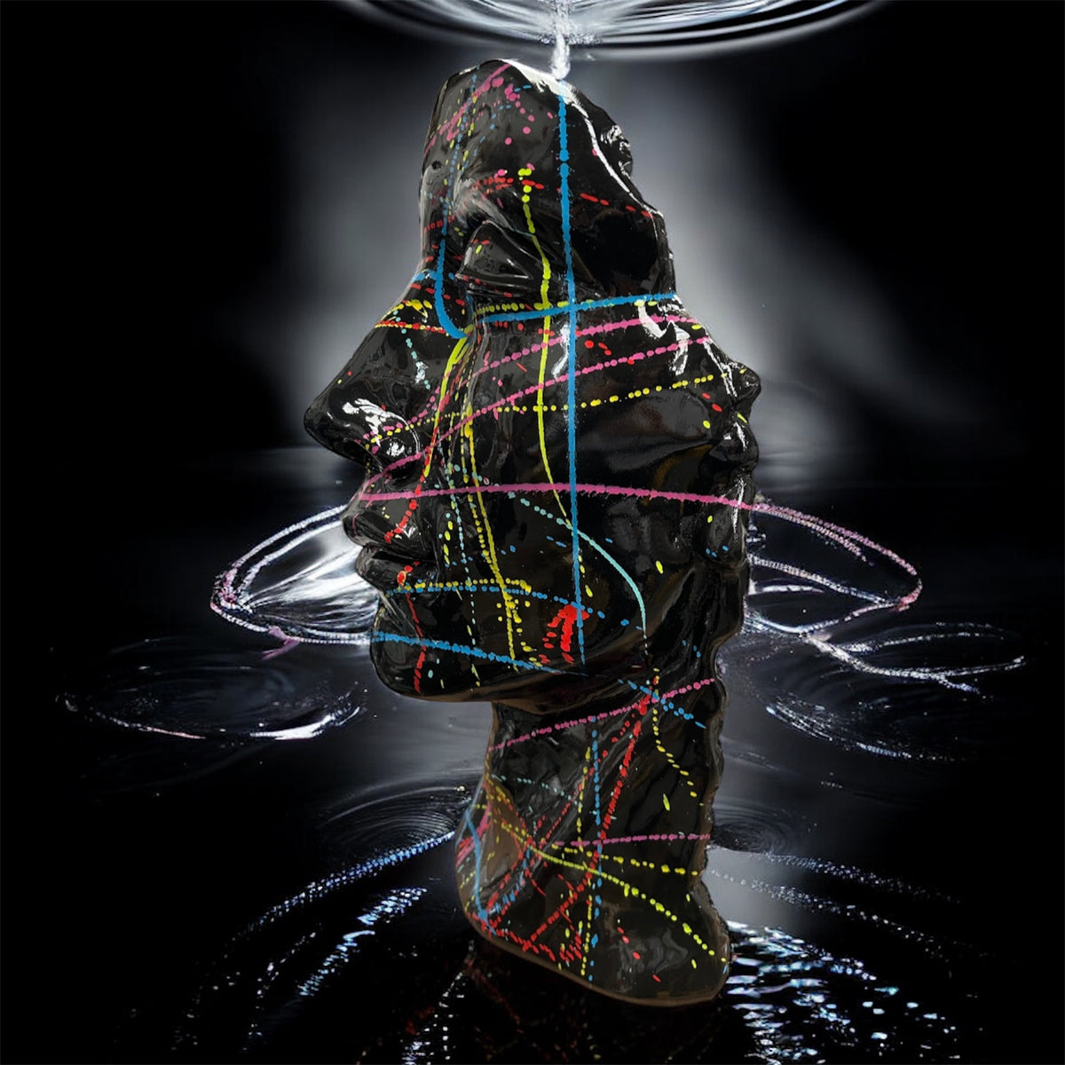 Black Splash Face Sculpture – Modern Artistic Head Statue | Sign of the times Stoke