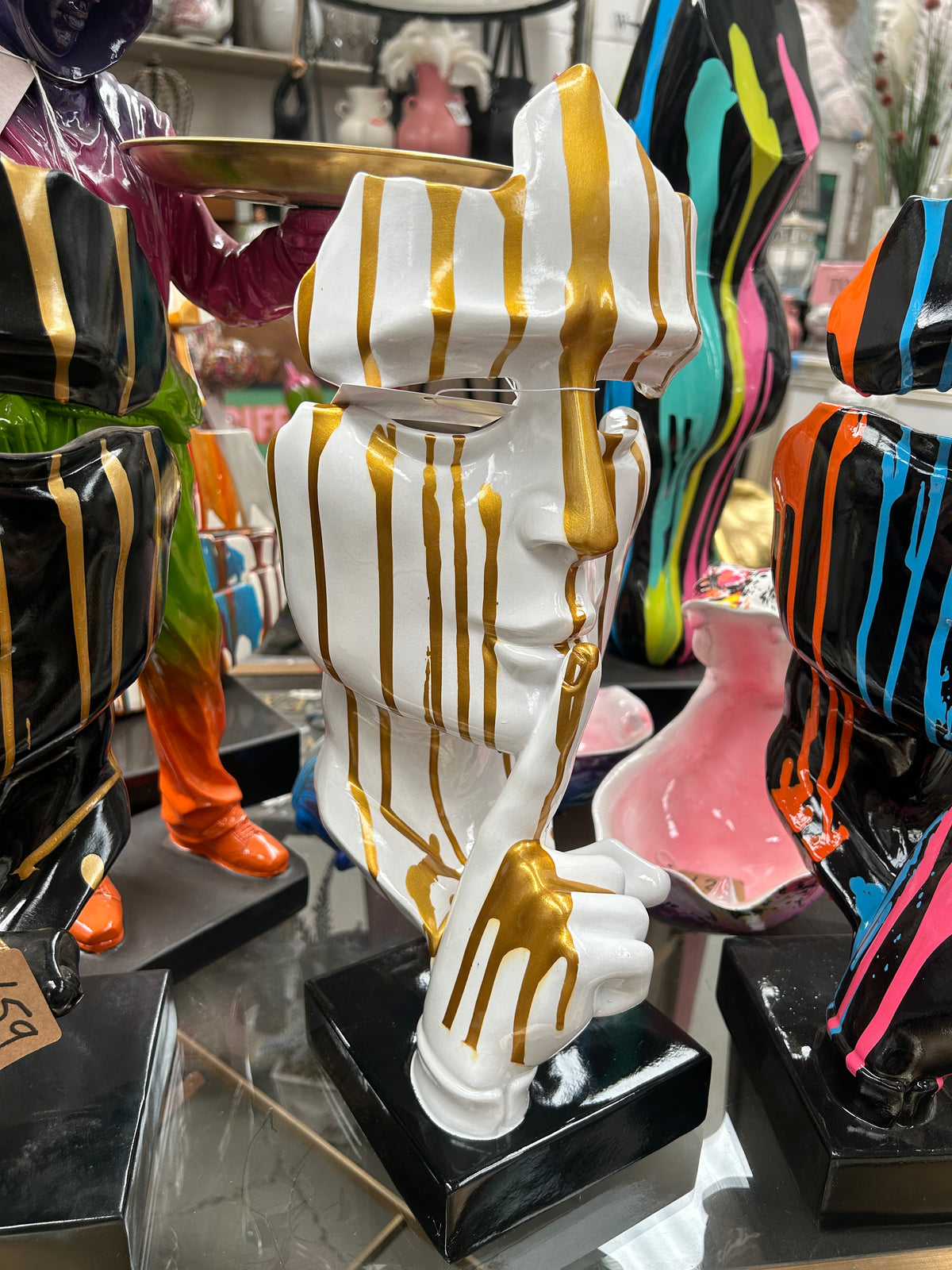 Stunning White and Gold Splashed Painted Face Sculpture – Contemporary Artistic Decor | Sign of the times Stoke