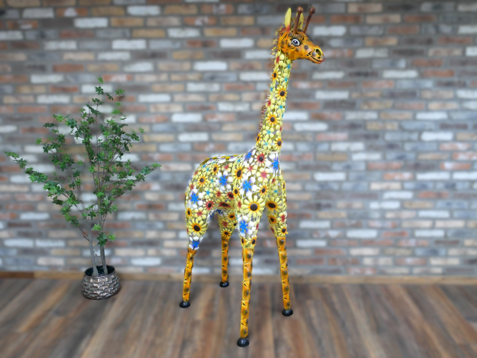 Flowered Metal Giraffe Sculpture - Large Outdoor Garden Décor | Sign of the times Stoke