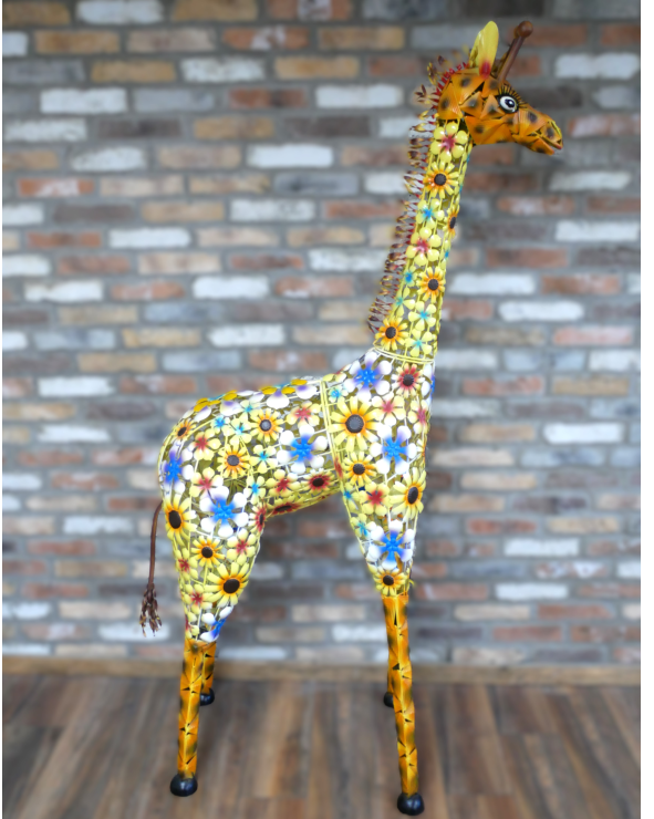 Flowered Metal Giraffe Sculpture - Large Outdoor Garden Décor | Sign of the times Stoke