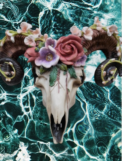 Floral Ram Skull Wall Head – Rustic Wall Décor with Intriguing Charm | Sign of the times Stoke