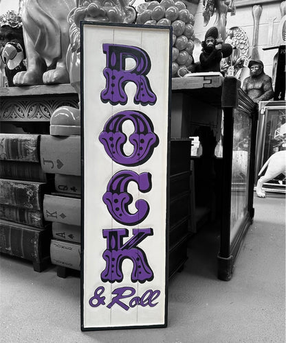 Funky "Rock and Roll" Sign - Hand-Painted MDF Wall Art | Sign of the times Stoke