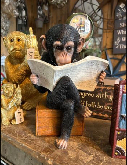 Monkey Reading the News - Charming Resin Figurine | Sign of the times Stoke