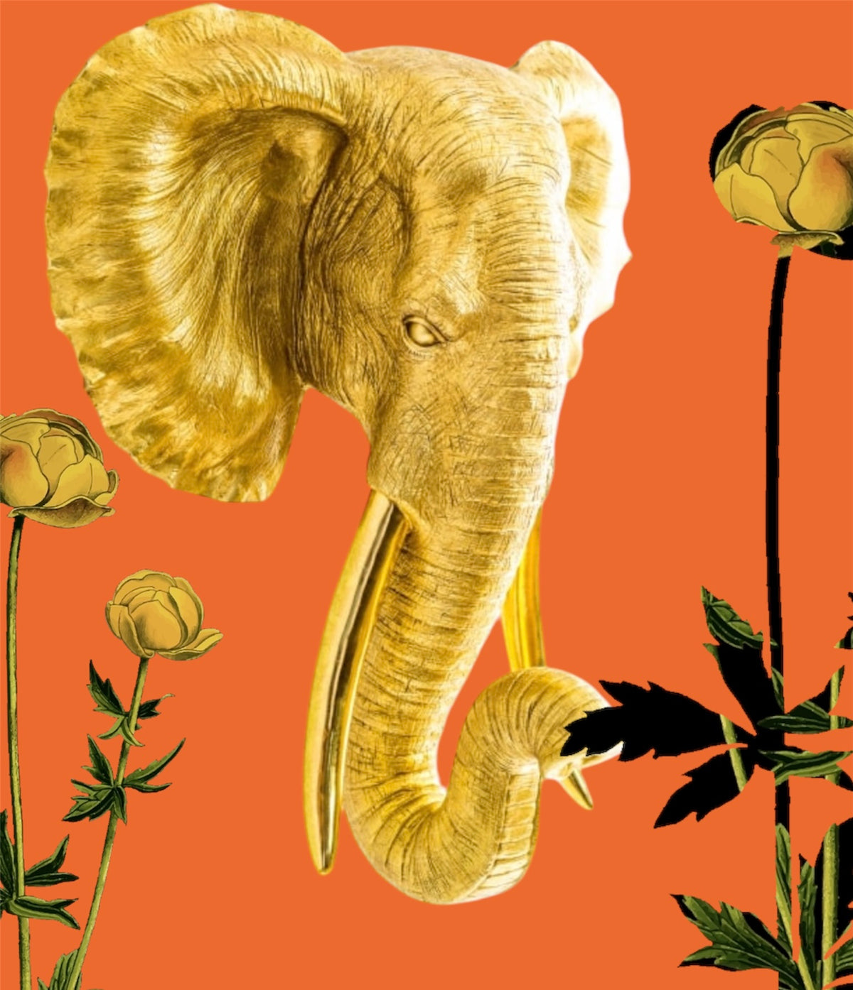 Extra Large Antique Gold Elephant Wall Head – Majestic Resin Sculpture | Sign of the times Stoke