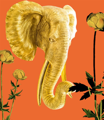 Extra Large Antique Gold Elephant Wall Head – Majestic Resin Sculpture | Sign of the times Stoke