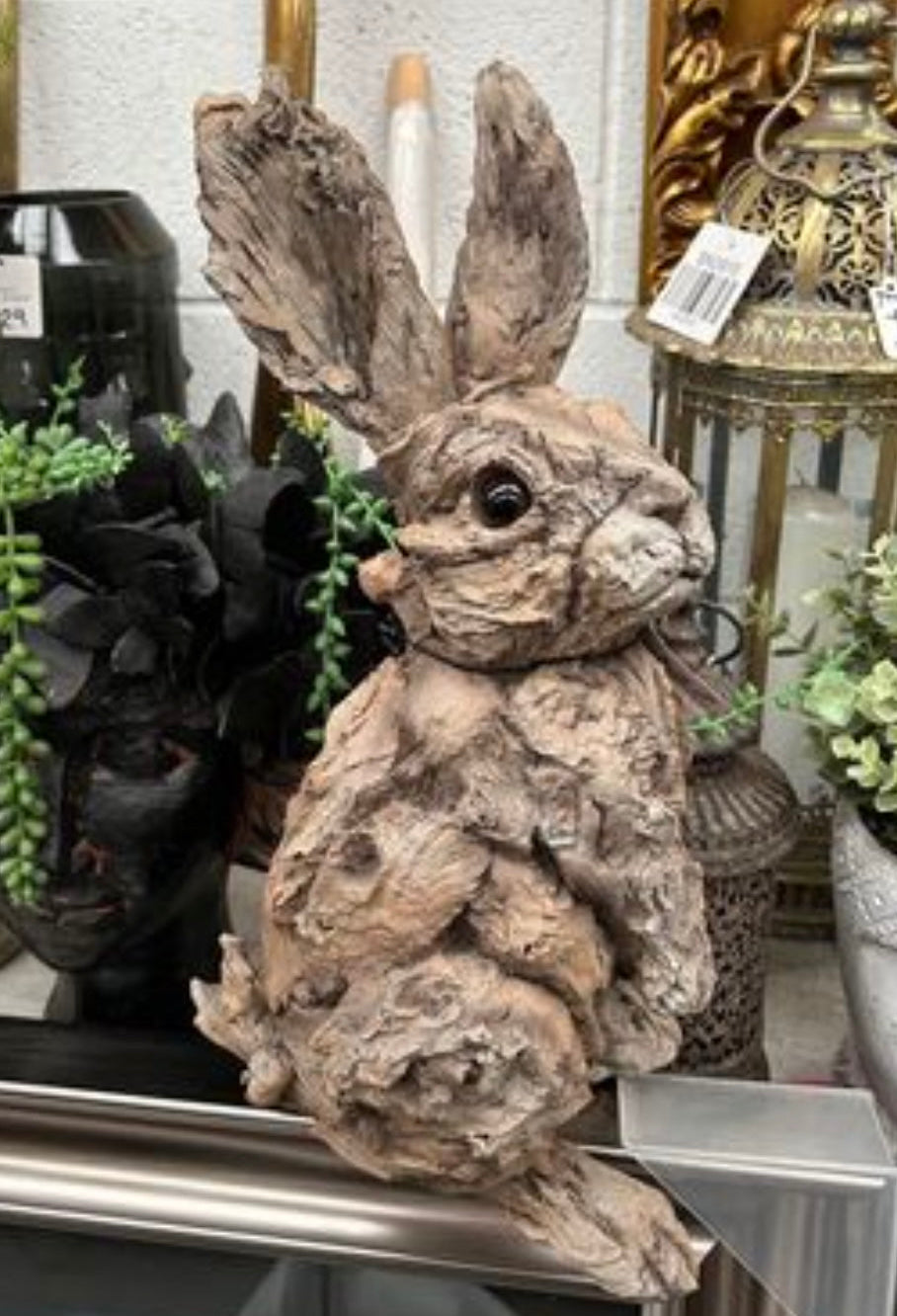 Rustic Rabbit Resin Sculpture – Wood-Look | Sign of the times Stoke