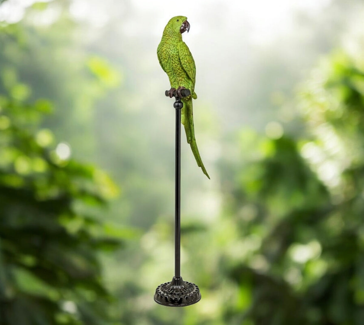 Extra Large Green Parrot on Floor-Standing Perch – Vibrant Tropical Bird Decor | Sign of the times Stoke