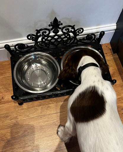 Vintage Style Black Dog Bowls with Cast Iron Stand | Sign of the times Stoke