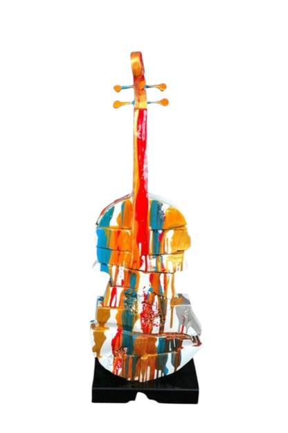 Splash Painted Violin Sculpture – Rotating Resin Art on Black Marble Base | Sign of the times Stoke