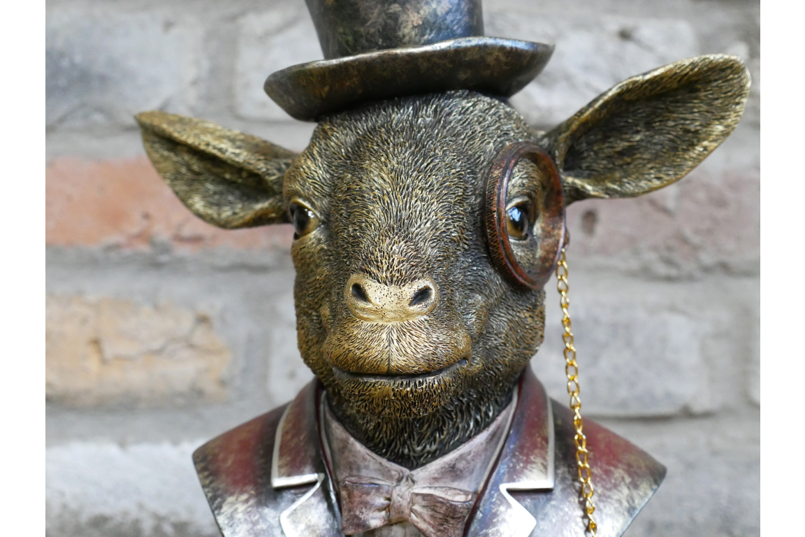 Monocled Goat Bust – Elegant Resin Sculpture with Suit and Charm | Sign of the times Stoke