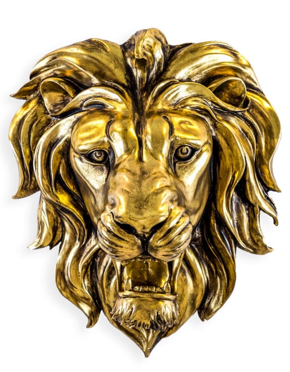 Gold Lion Wall Mount - Regal Golden Lion Head Decoration | Sign of the times Stoke