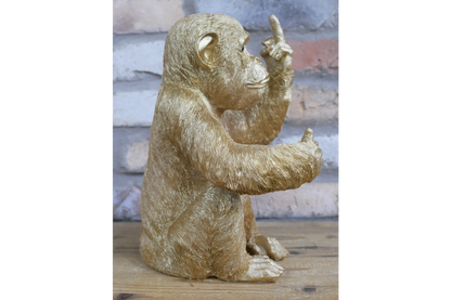 Up Yours Gold Monkey - Cheeky Resin Monkey Sculpture | Sign of the times Stoke