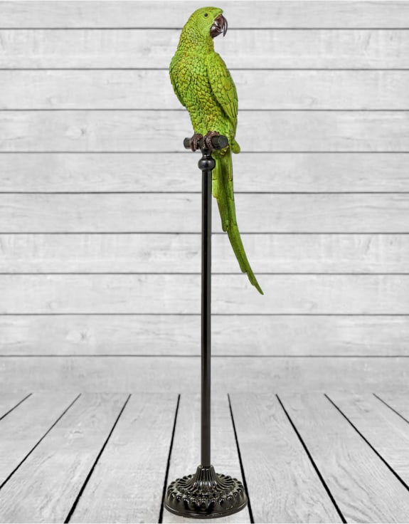 Extra Large Green Parrot on Floor-Standing Perch – Vibrant Tropical Bird Decor | Sign of the times Stoke