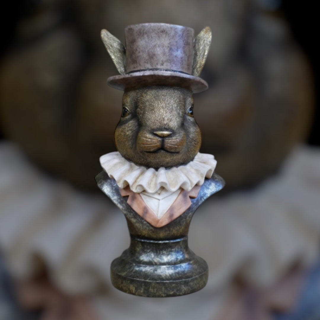 Charming Rabbit Bust with Top Hat – Detailed Resin Sculpture | Sign of the times Stoke