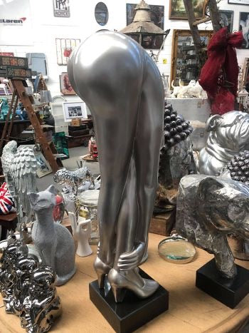 Unique Silver Lady Sculpture on Black Marble Base – Resin Art Piece | Sign of the times Stoke