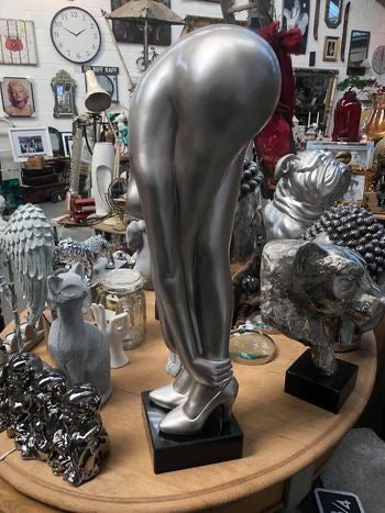 Unique Silver Lady Sculpture on Black Marble Base – Resin Art Piece | Sign of the times Stoke