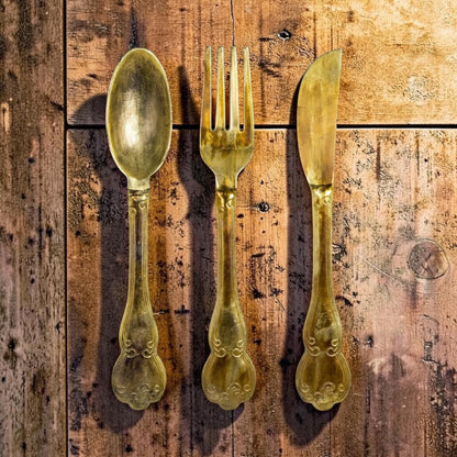 Huge Brass Knife, Fork, and Spoon Wall Art Set – Elegant Culinary Wall Decor | Sign of the times Stoke