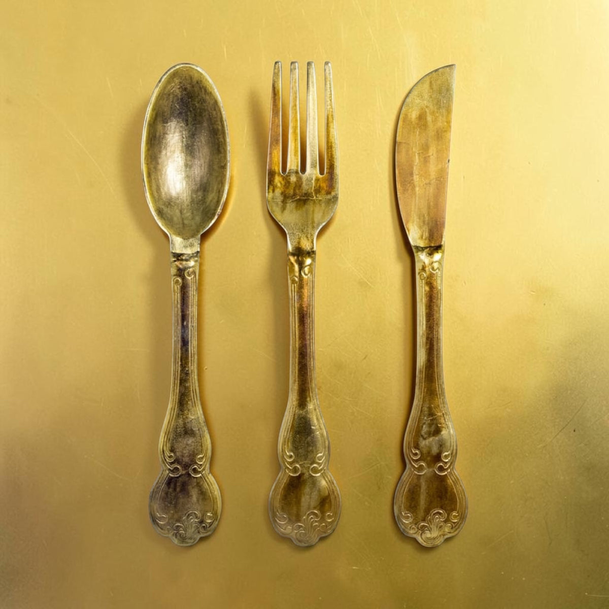 Huge Brass Knife, Fork, and Spoon Wall Art Set – Elegant Culinary Wall Decor | Sign of the times Stoke