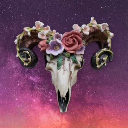 Floral Ram Skull Wall Head – Rustic Wall Décor with Intriguing Charm | Sign of the times Stoke