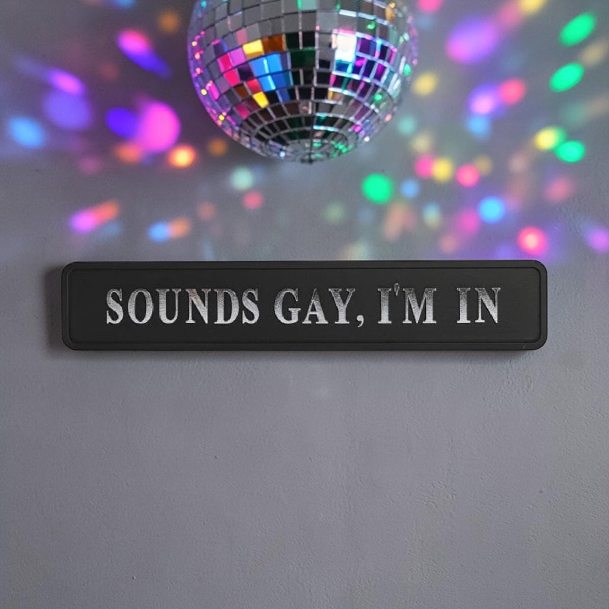 Black & Silver “Sounds Gay, I’m In” Wall Sign – Bold Statement Décor | Sign of the times Stoke
