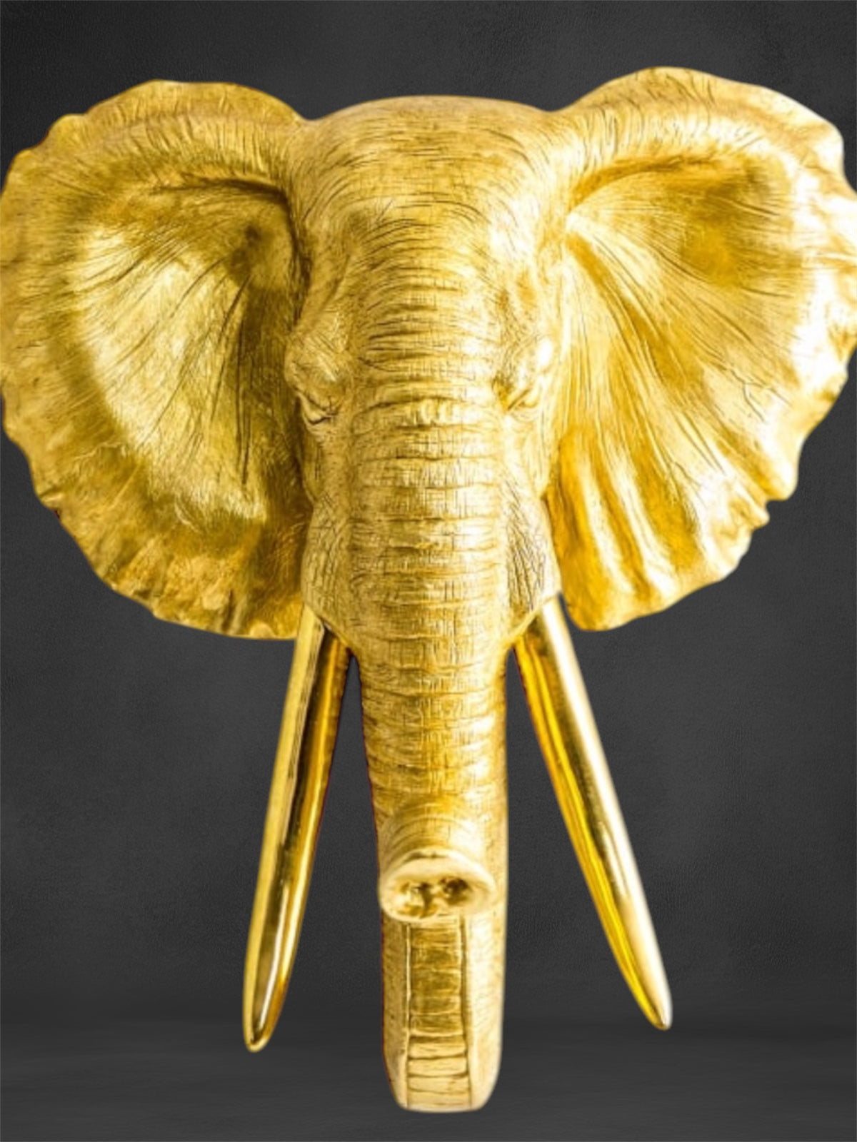 Extra Large Antique Gold Elephant Wall Head – Majestic Resin Sculpture | Sign of the times Stoke