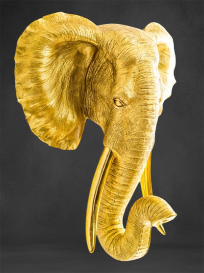 Extra Large Antique Gold Elephant Wall Head – Majestic Resin Sculpture | Sign of the times Stoke