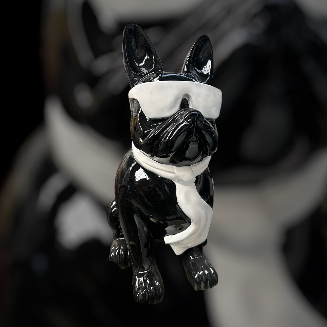 Frenchi Sculpture | Bold Black Fiberglass Decor with White Glasses | Sign of the times Stoke