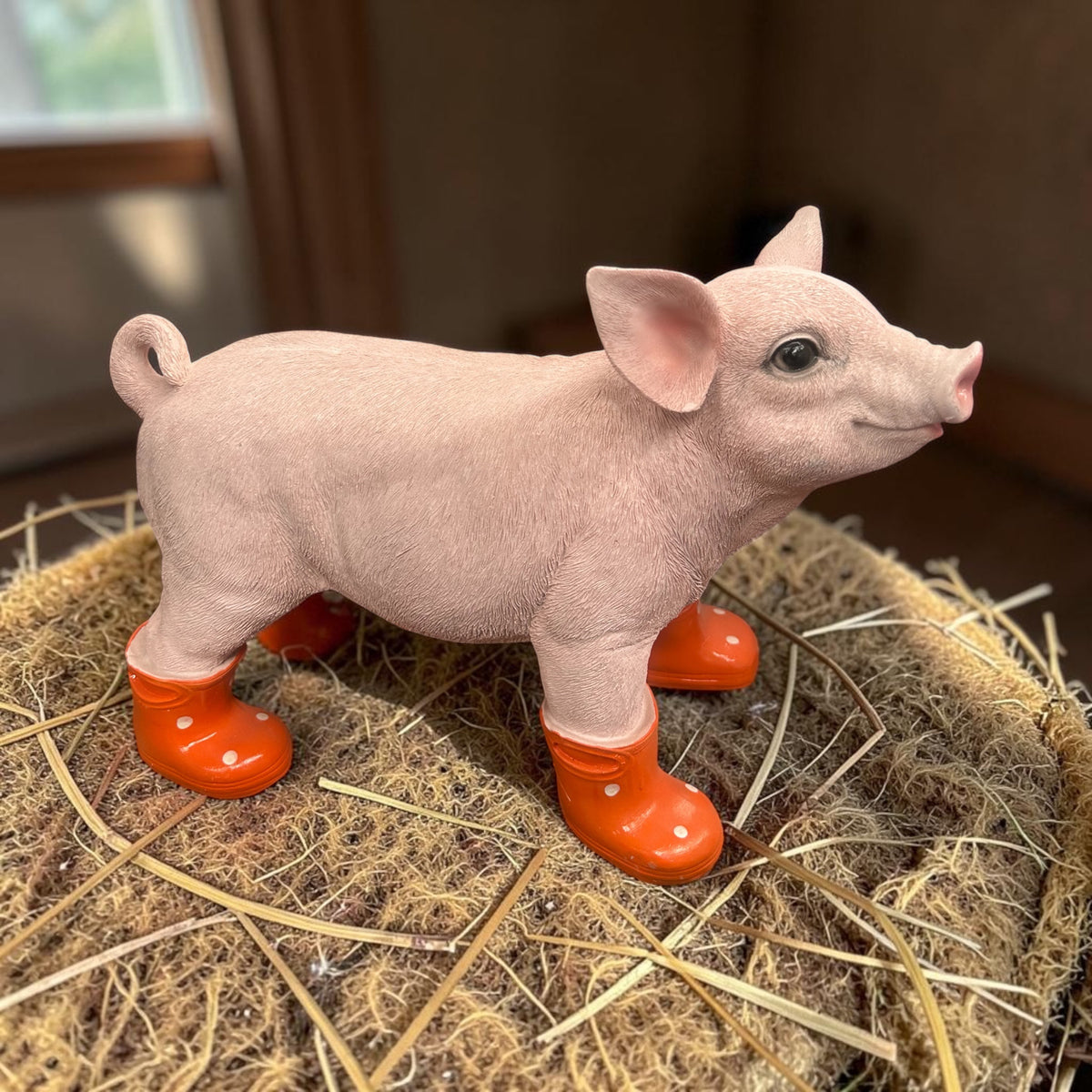 Pig with Orange Wellies – Cute Resin Pig Ornament | Sign of the times Stoke