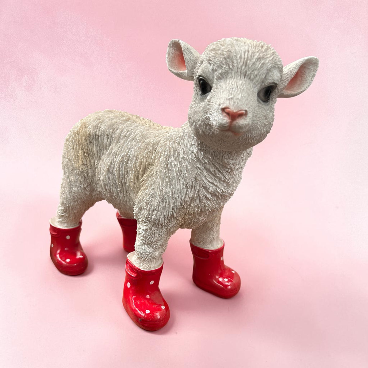 Lamb with Red Wellies – Resin Sheep Garden Ornament | Sign of the times Stoke