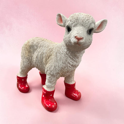 Lamb with Red Wellies – Resin Sheep Garden Ornament | Sign of the times Stoke