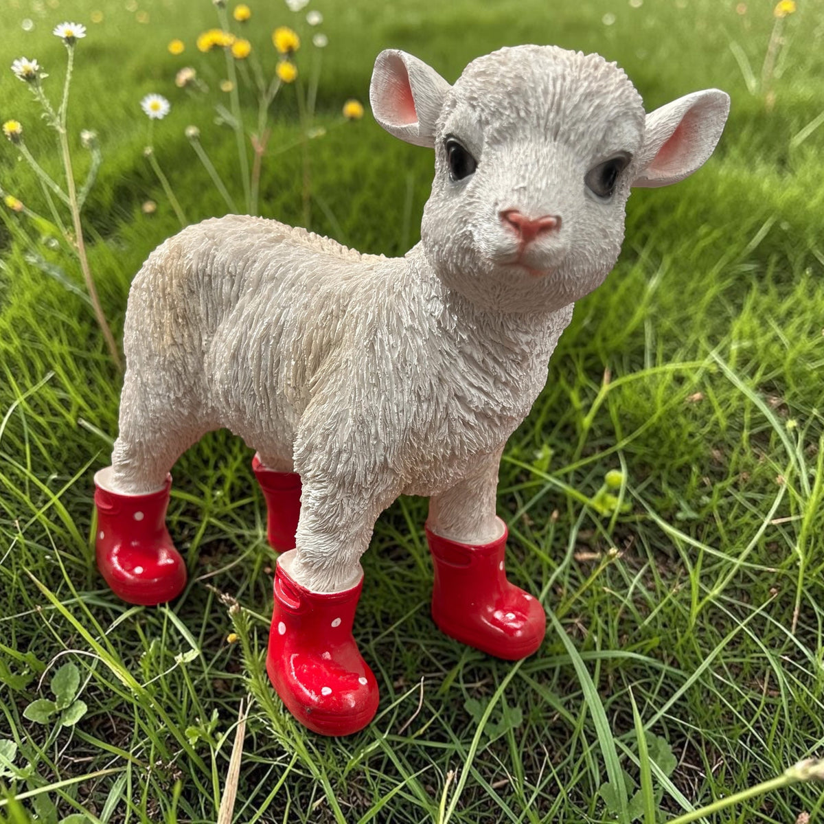 Lamb with Red Wellies – Resin Sheep Garden Ornament | Sign of the times Stoke