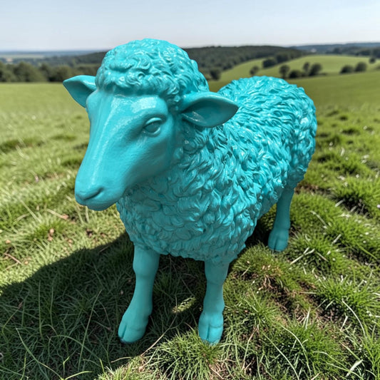 Turquoise Resin Lamb Sculpture – Indoor & Outdoor Sheep Garden Ornament | Sign of the times Stoke