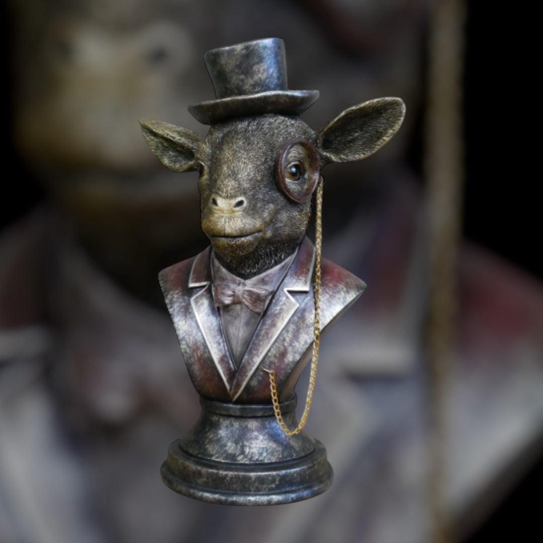 Monocled Goat Bust – Elegant Resin Sculpture with Suit and Charm | Sign of the times Stoke