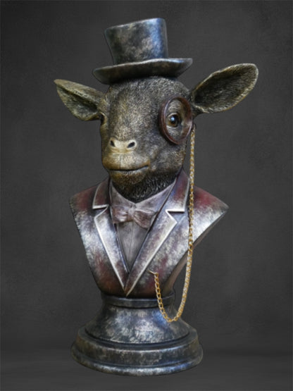 Monocled Goat Bust – Elegant Resin Sculpture with Suit and Charm | Sign of the times Stoke