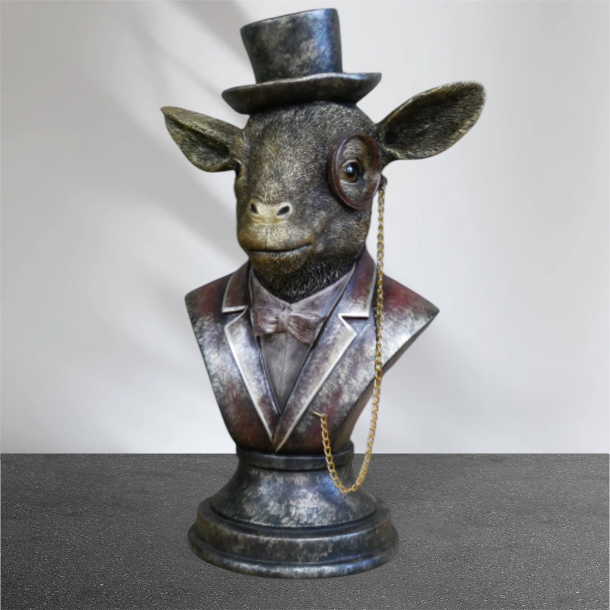 Monocled Goat Bust – Elegant Resin Sculpture with Suit and Charm | Sign of the times Stoke