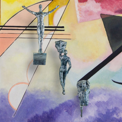 Set of 3 Antique Grey Rock Climbing Men Figures | Bold Wall Sculpture Trio | Sign of the times Stoke