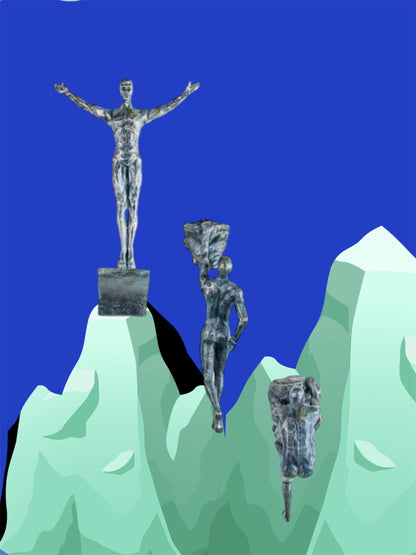 Set of 3 Antique Grey Rock Climbing Men Figures | Bold Wall Sculpture Trio | Sign of the times Stoke