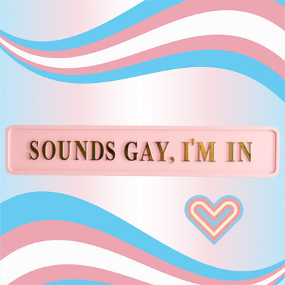 "Sounds Gay, I'm In" Sign - Pink and Gold MDF Wall Art | Sign of the times Stoke