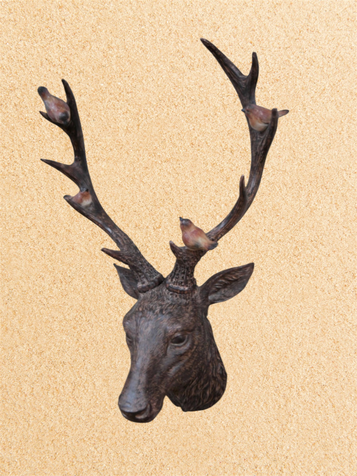 Rustic Brown Stag Head with Robins – Resin Wall Decor | Sign of the times Stoke