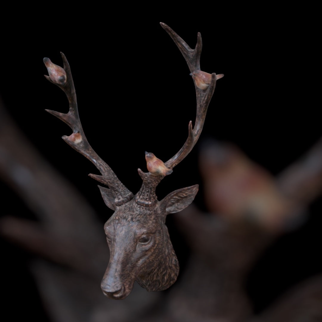 Rustic Brown Stag Head with Robins – Resin Wall Decor | Sign of the times Stoke